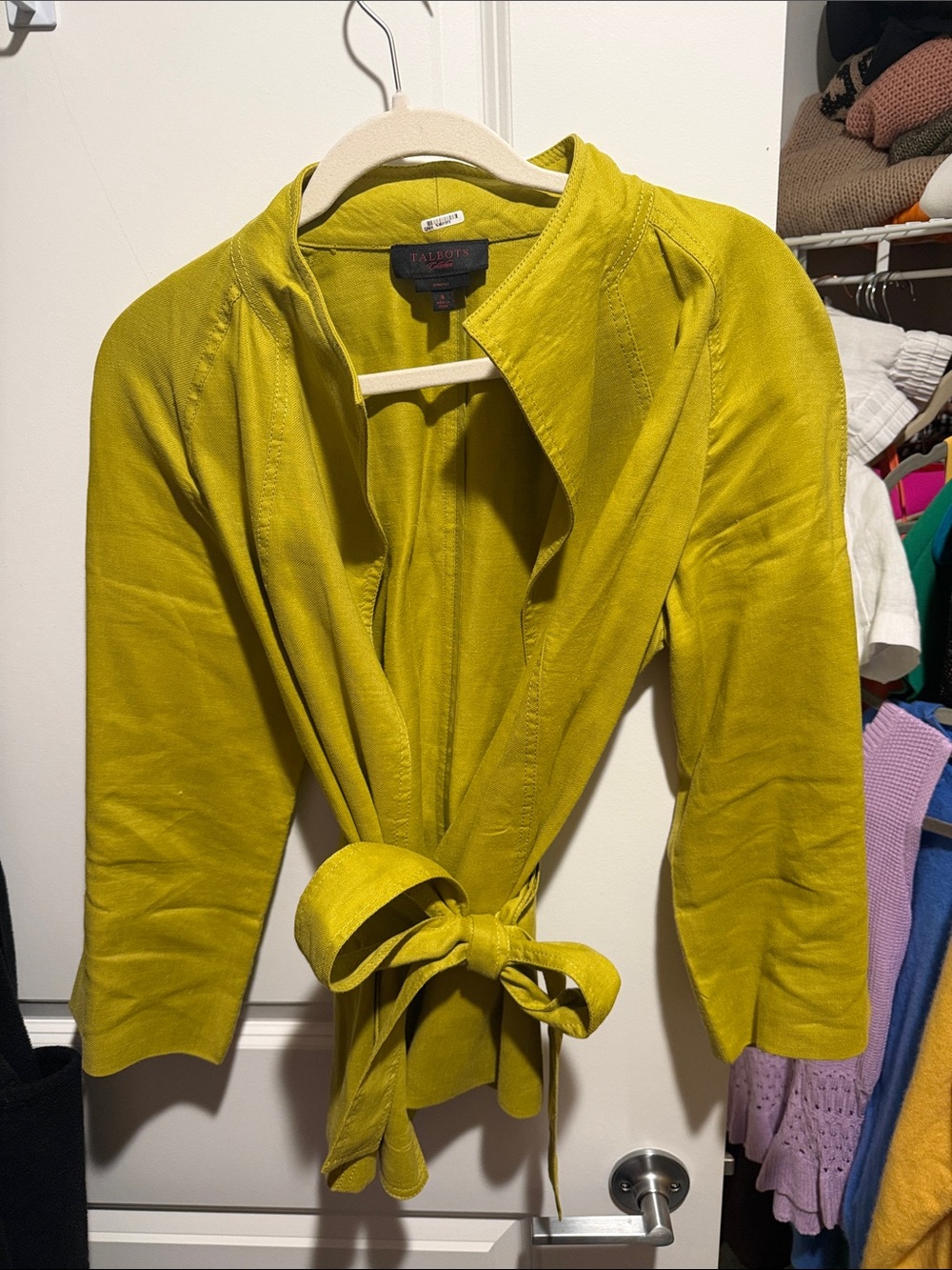 Talbots Lime-Green Tie-Waist Trench Jacket - Picture 2 of 4